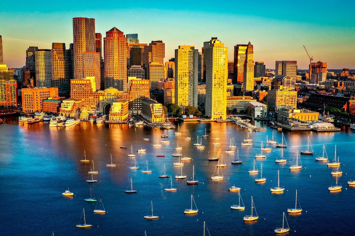 Boston skyline from a drones perspective