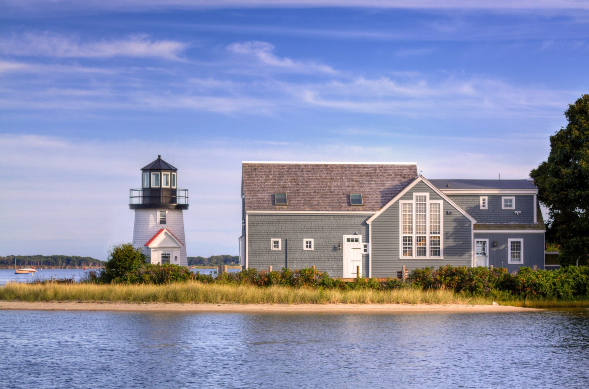 Lewis Bay Lighthouse in the evening, Hyannis, Cape Cod, Massachusetts.