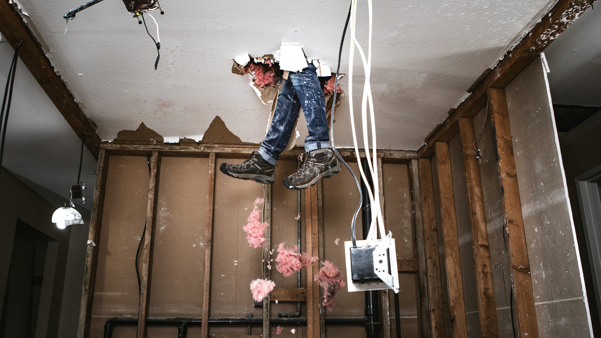 Contractor Man Doing Home Improvement and Demolition